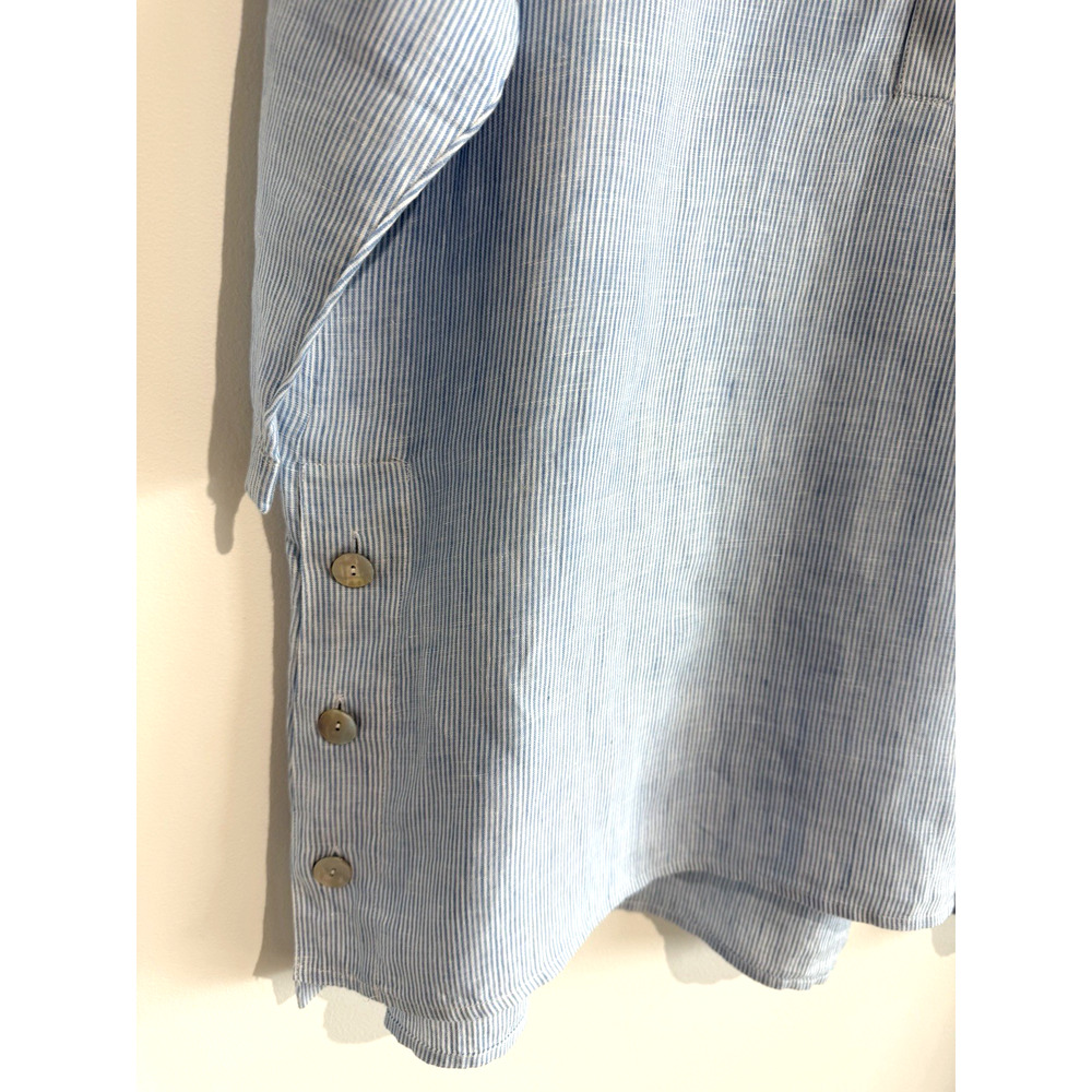 J. Jill Love Linen Striped Tunic Blouse Blue White unique side Slit relaxed Sz-M - Picture 4 of 10